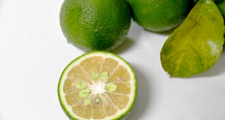 たくさんのかぼすと輪切りのかぼす